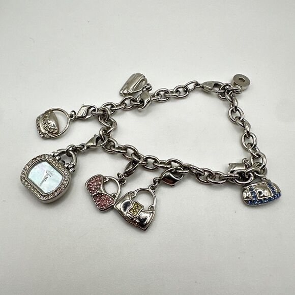 Citizen Eco-Drive Rhinestone Watch Purses Charm Bracelet Silver Tone - Picture 3 of 16